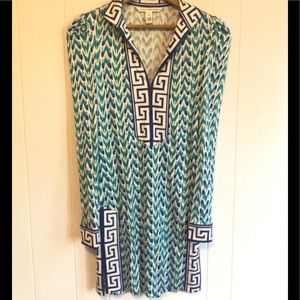 Diane Von Furstenberg Blue and White Patterned Mini Dress
